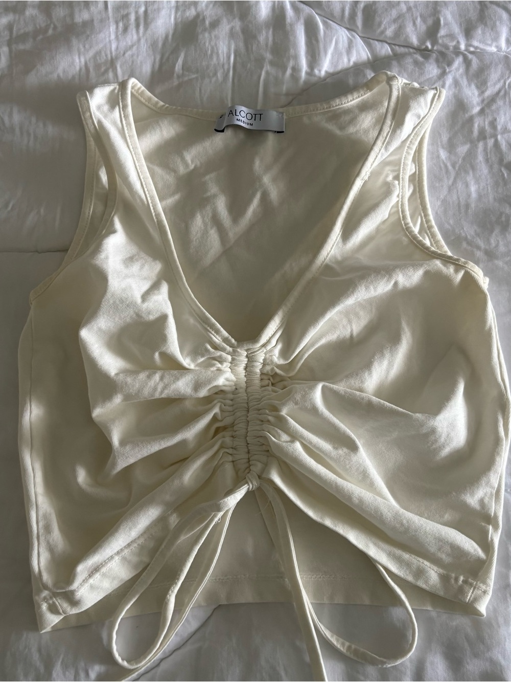 Alcott Cream Ruched Front Drawstring Crop Tank